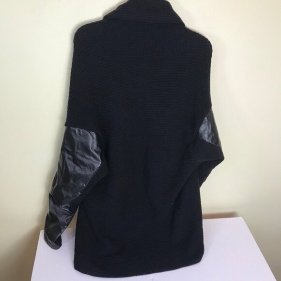 Olsen Open Cotton Leather Faux Cardigan Jacket Sweater Buckle Knit Ribbed Knit L - Picture 2 of 13